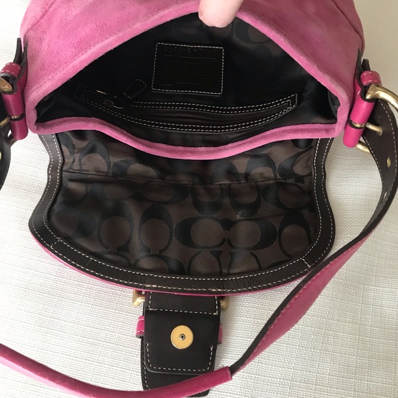 Coach Soho Buckle Flap Shoulder Purse, Pink Suede Leather, Vintage / Y2K, 5675 - Picture 7 of 16